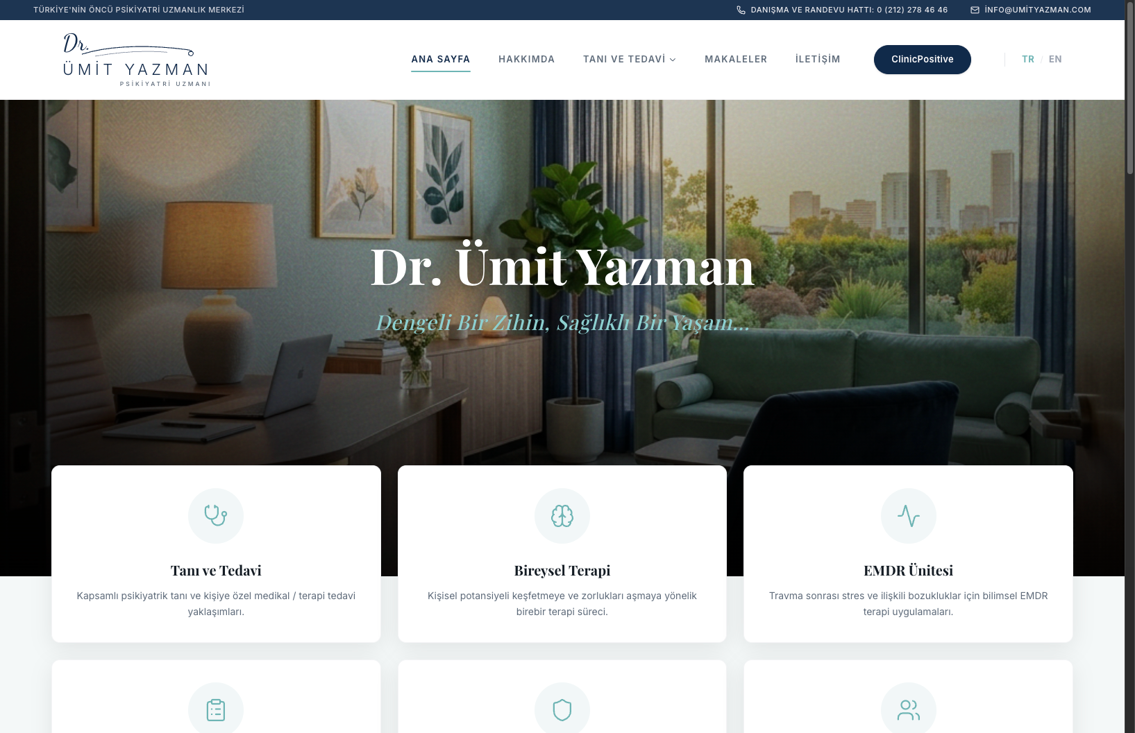 Dr. Ümit Yazman Psikiyatri Kliniği - Sağlık / Kurumsal Web Sitesi sektöründe Vodesoft Yazılım Projesi