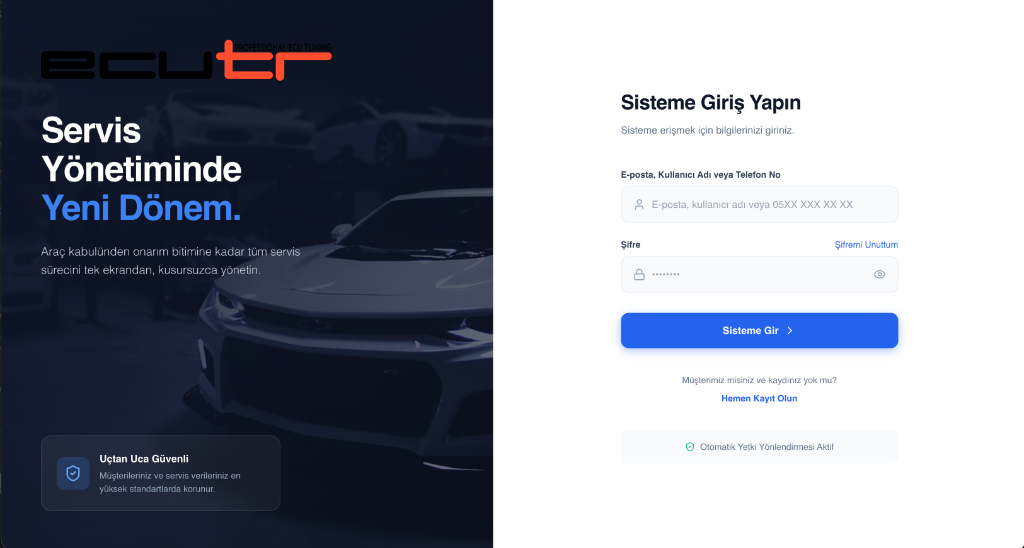 ECUTR ERP & Servis Yönetim Sistemi - Firmalara Özel sektöründe Vodesoft Yazılım Projesi