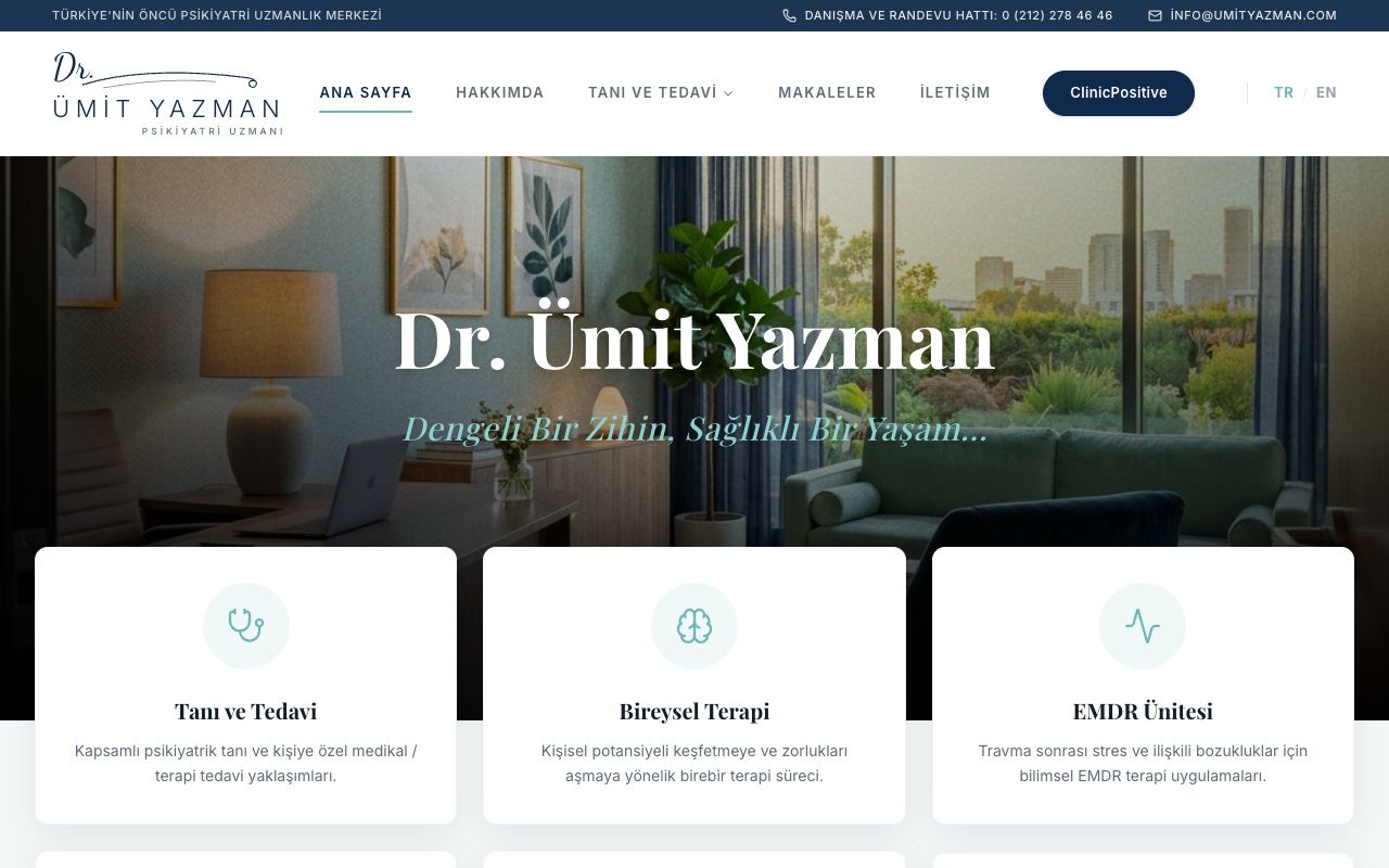 Dr. Ümit Yazman Psikiyatri Kliniği - Sağlık / Kurumsal Web Sitesi sektöründe Vodesoft Yazılım Projesi