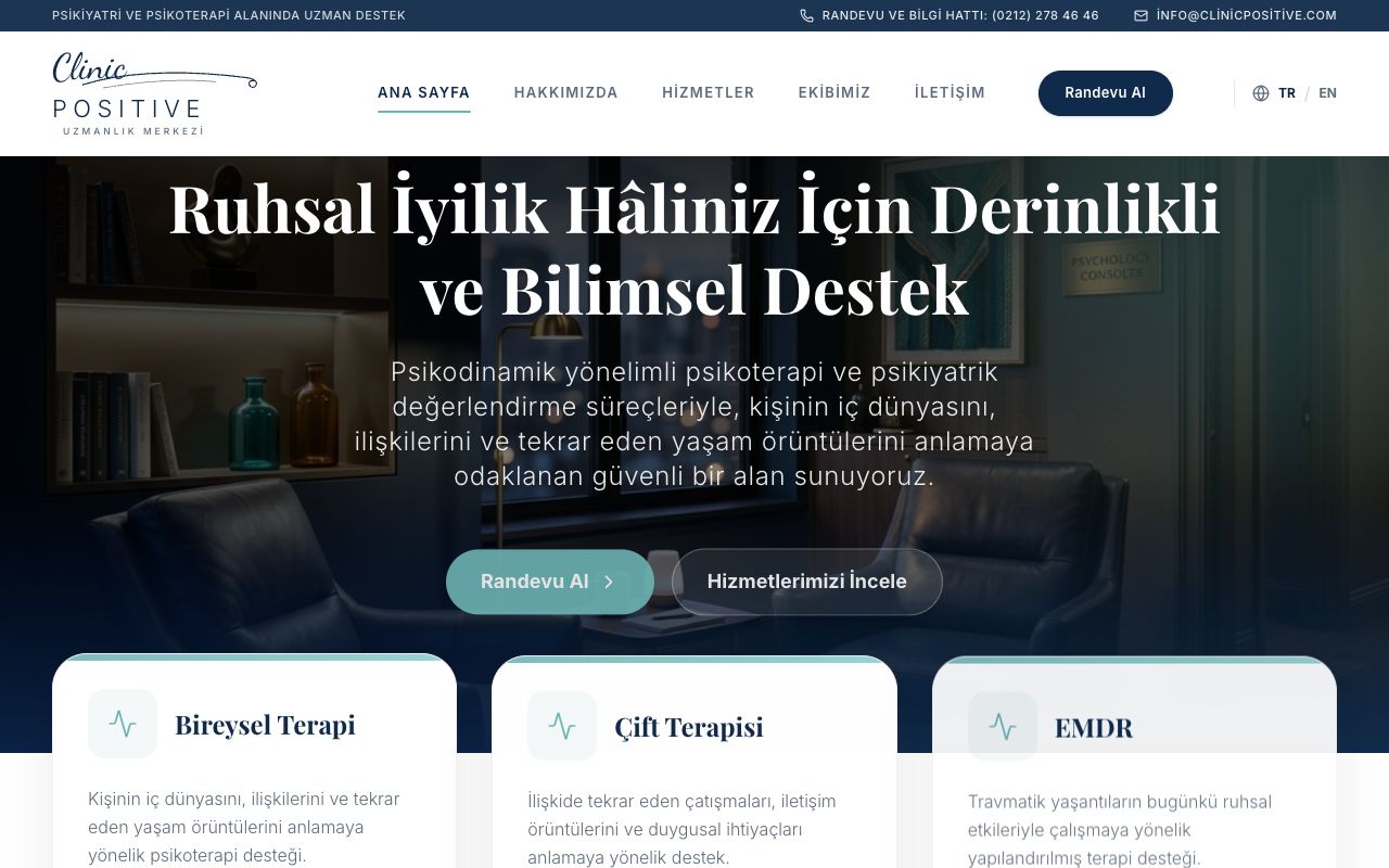 Klinik Pozitif - Kurumsal Web Sitesi sektöründe Vodesoft Yazılım Projesi
